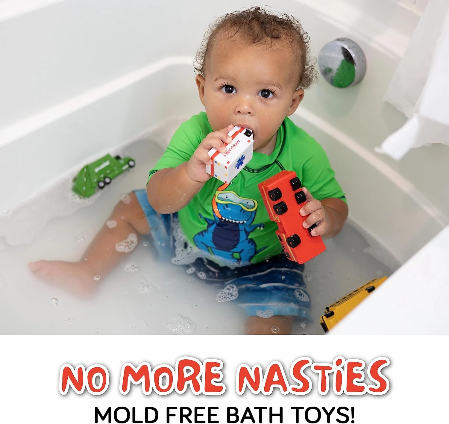 SplashEZ Mold Free Baby Bath Toys, No Hole Bath Toys for Toddlers, Bathtub 6-Pack Cars Set for Kids, No Mold Floating Water 6 Vehicles Set for Pool, BPA-Free Safe Fun, Infant Ages 1 3 6 12 18 Mo