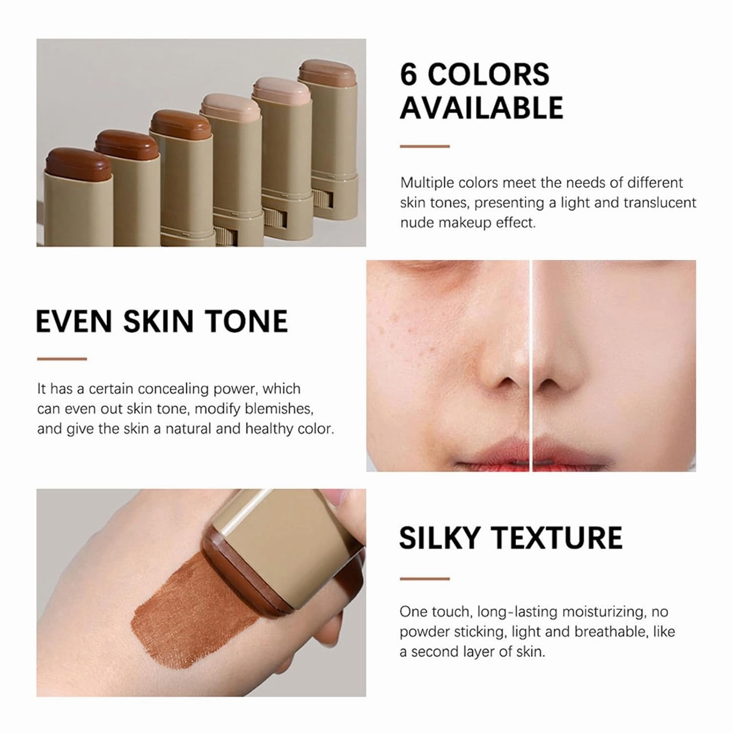 Splendor Serum Boosted Skin Tint Balm, Solid Tinted Moisturizing Serum Contour Stick Foundation Face Stick, Sweat-proof Portable for Women of All Skin Tones (#1-2PCS)