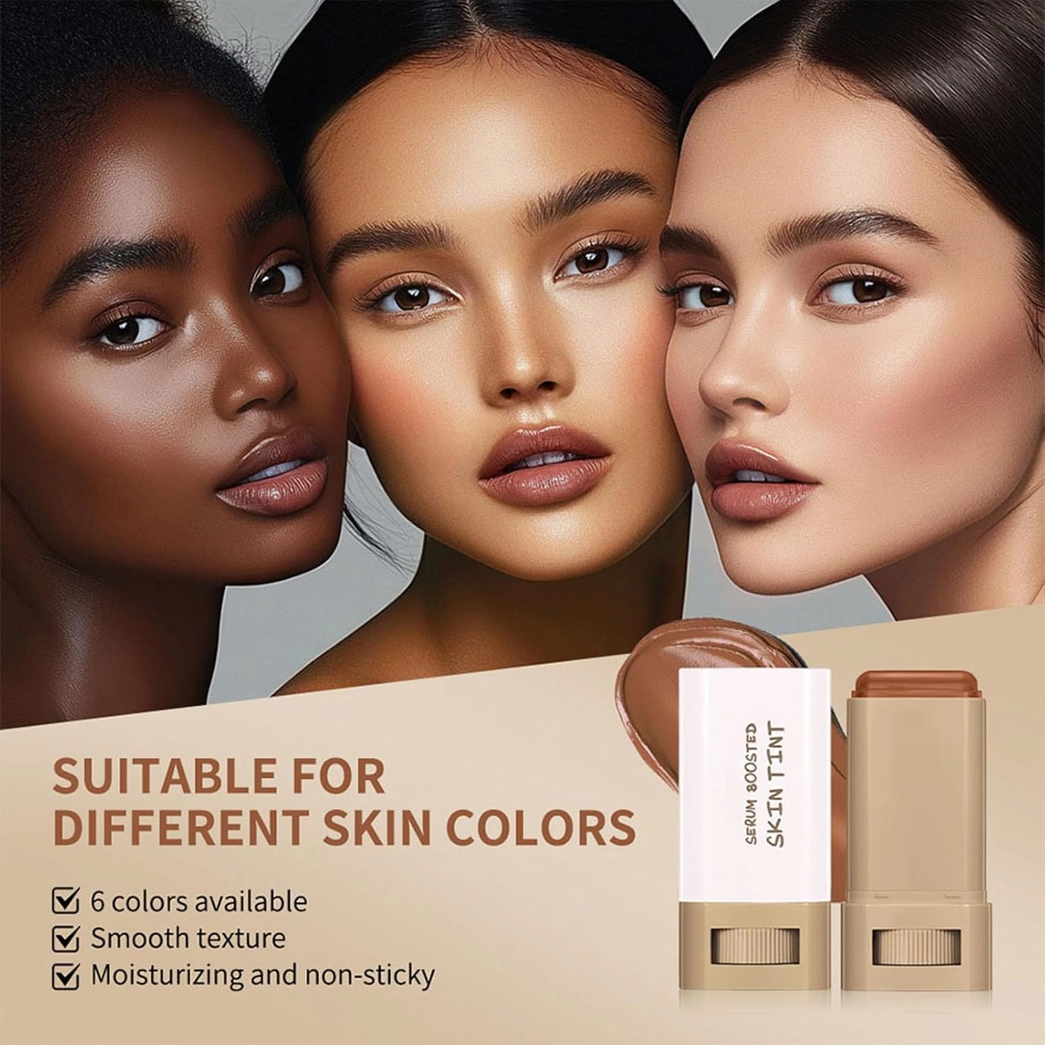 Splendor Serum Boosted Skin Tint Balm, Solid Tinted Moisturizing Serum Contour Stick Foundation Face Stick, Sweat-proof Portable for Women of All Skin Tones (#1-2PCS)