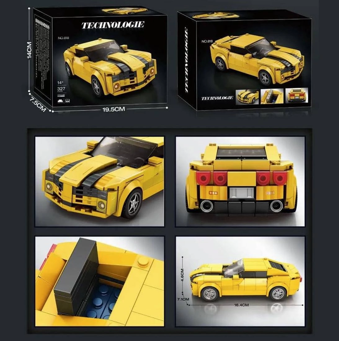 Sports Car Model Building Blocks Set for Camaro, 327 PCS Racing Car Model Building Blocks kit, MOC Super car Building Brick, Construction Vehicle Toys Gift for Kid Adult