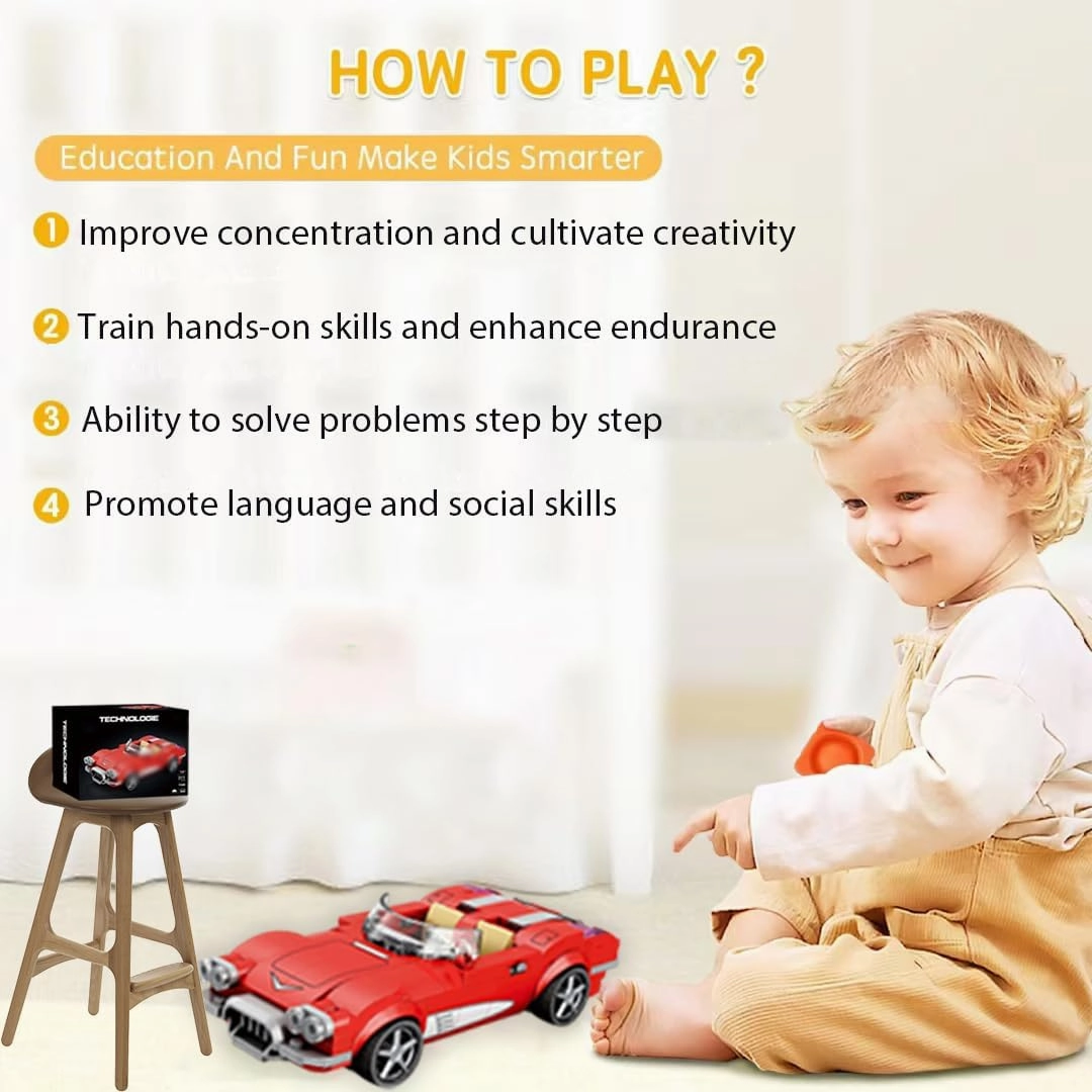 Sports Car Model Building Set for Corvette C1, 311 PCS Racing Car Model Building Brick, MOC Super car Building Blocks kit, Construction Vehicle Toys Gift for Kid Adult