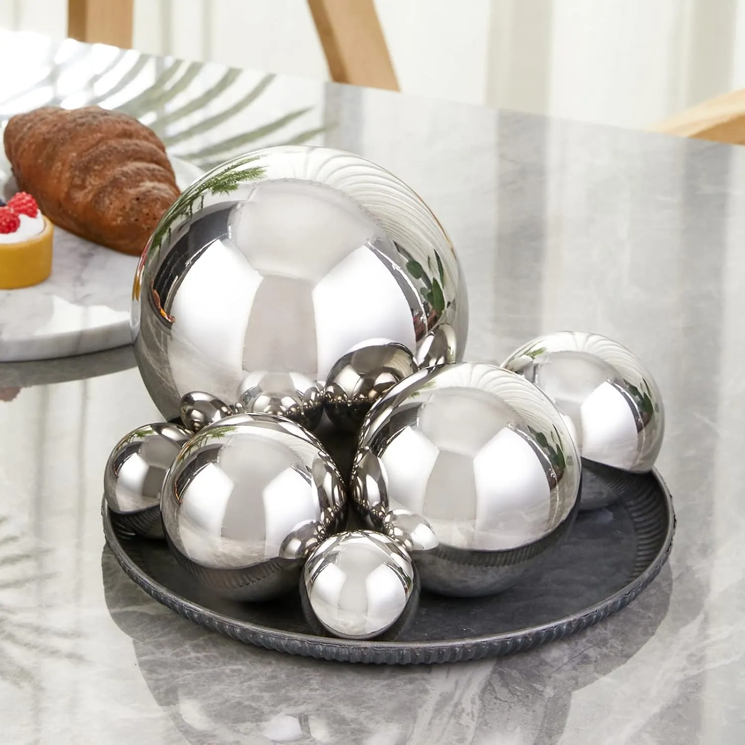 Stainless Steel Decorative Balls, Shiny Decorative Orbs for Centerpiece Decor, Set of 6