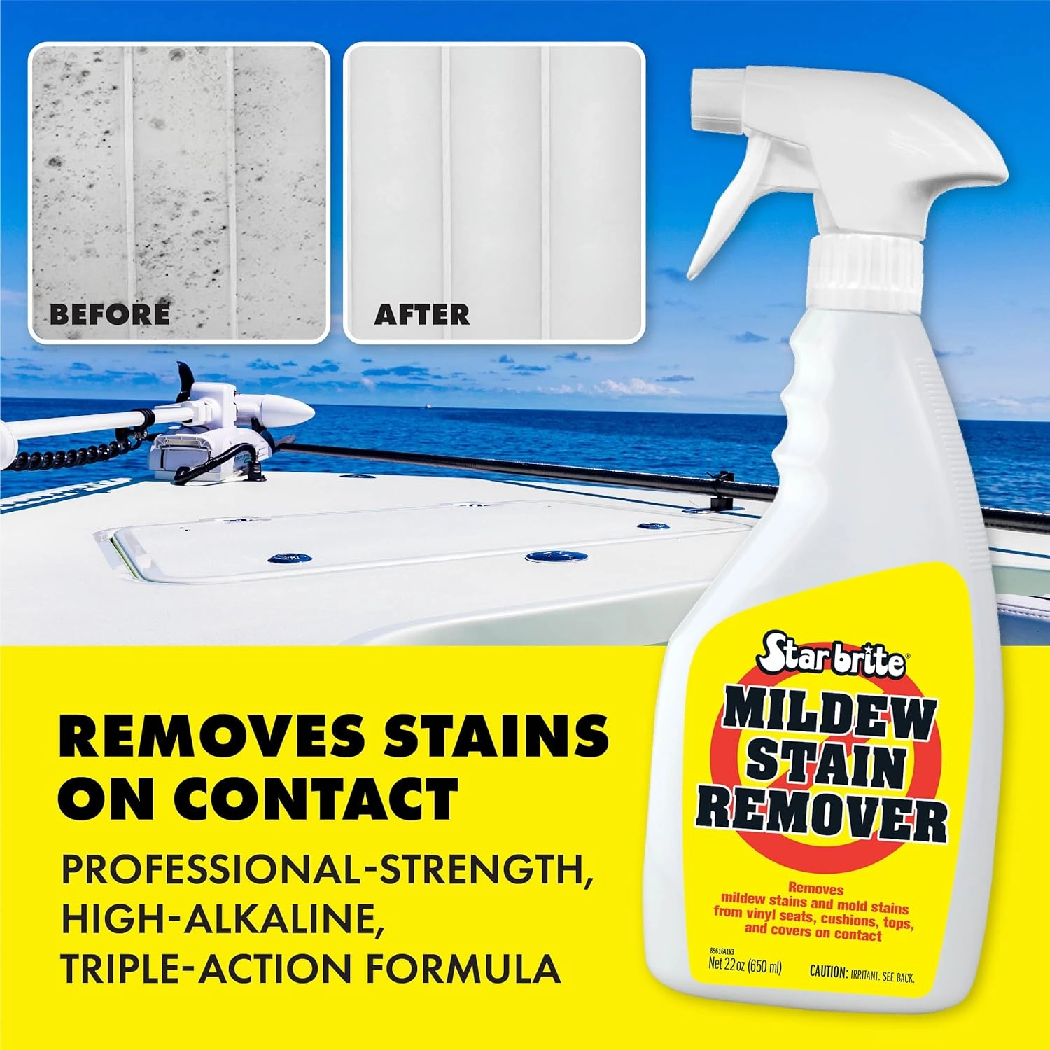 STAR BRITE Mold Stain & Mildew Stain Remover   Cleaner – Lifts Dirt & Removes Mildew Stains on Contact - 22 OZ Spray, clear (085616SS)