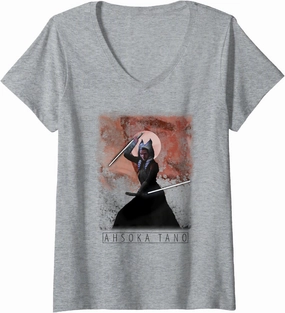 Star Wars: The Mandalorian Ahsoka Tano Painted Portrait R13 V-Neck T-Shirt