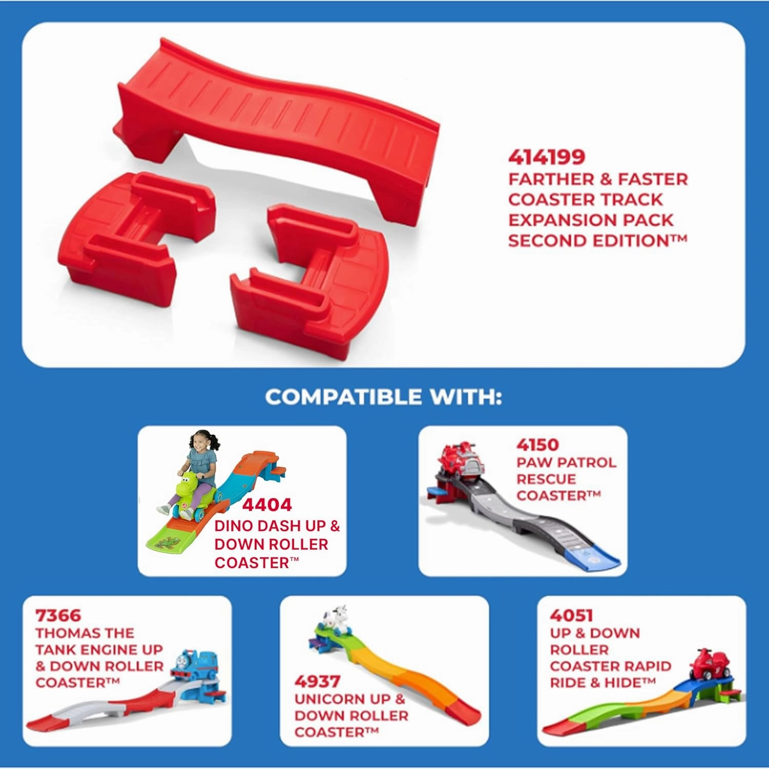 Step2 Farther & Faster Coaster Track Expansion Pack, Extra 3 Feet, Kids Ride On Toy Roller Coaster Track, Push Car, Indoor/Outdoor Playset, Made of Durable Plastic, For Toddlers 2-5 Years Old