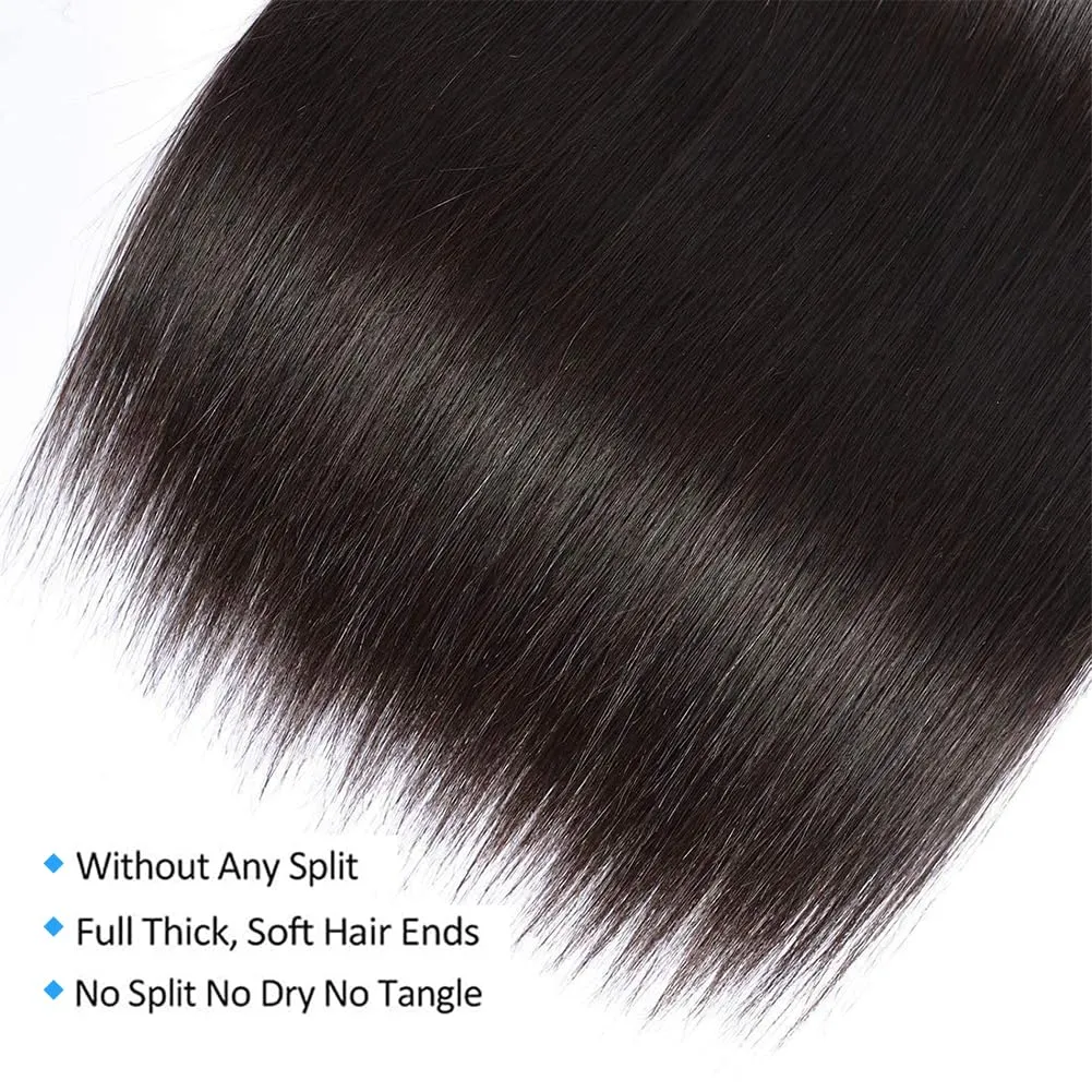 Straight Bundles Human Hair 8 10 12 Inch 100% Unprocessed Brazilian Virgin Hair Straight Weave Bundles Human Hair Bundles Real Natural Black Human Hair Extensions