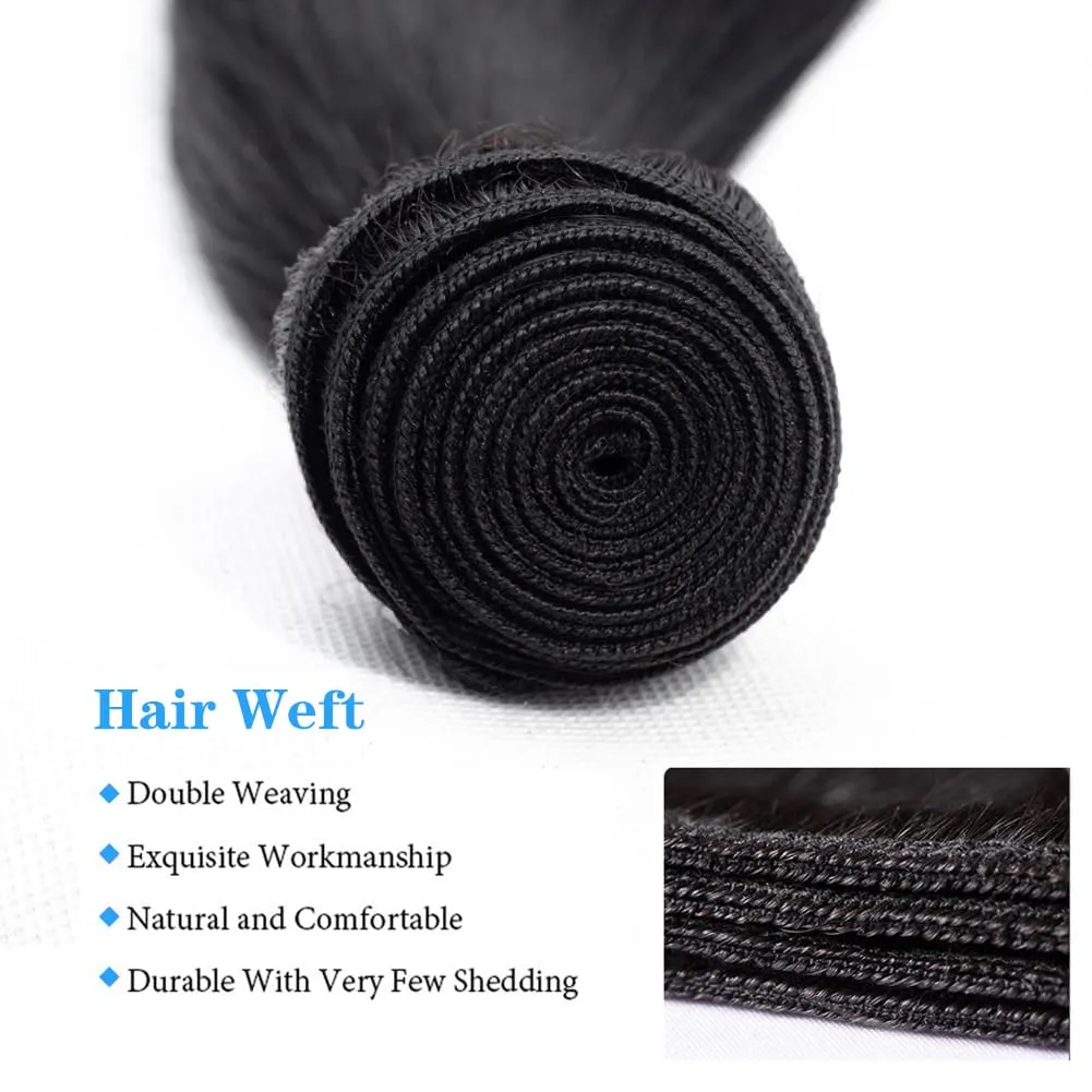 Straight Bundles Human Hair 8 10 12 Inch 100% Unprocessed Brazilian Virgin Hair Straight Weave Bundles Human Hair Bundles Real Natural Black Human Hair Extensions