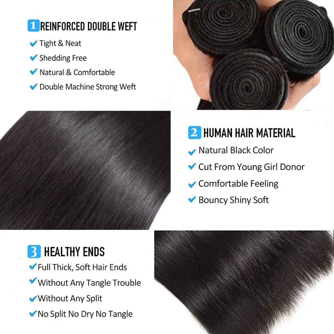 Straight Bundles Human Hair 8 10 12 Inch 100% Unprocessed Brazilian Virgin Hair Straight Weave Bundles Human Hair Bundles Real Natural Black Human Hair Extensions