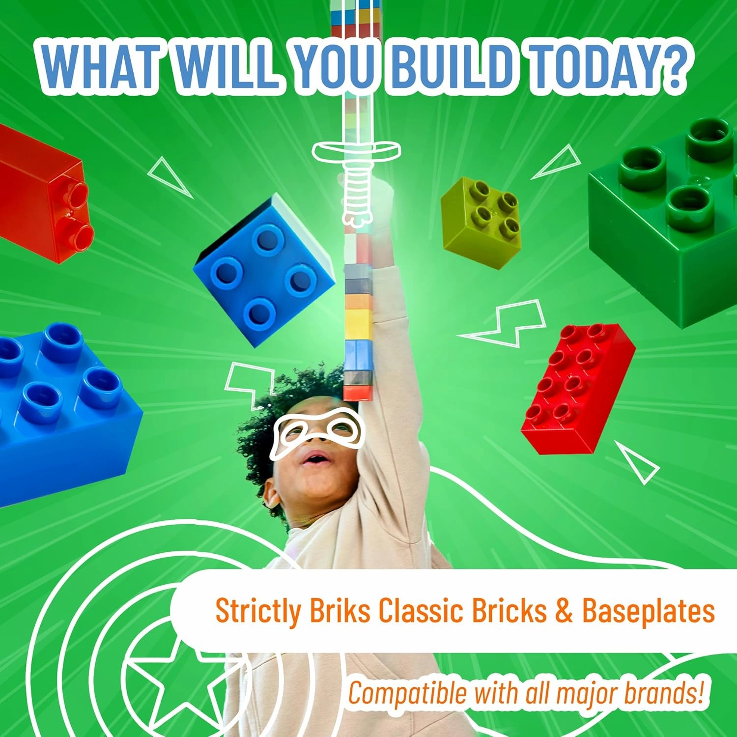 Strictly Briks Classic Bricks Starter Kit, Orange, 144 Pieces, 2x2 Inches, Building Creative Play Set for Ages 3 and Up, 100% Compatible with All Major Brick Brands