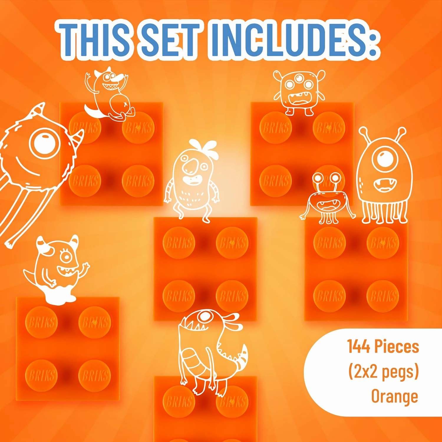Strictly Briks Classic Bricks Starter Kit, Orange, 144 Pieces, 2x2 Inches, Building Creative Play Set for Ages 3 and Up, 100% Compatible with All Major Brick Brands