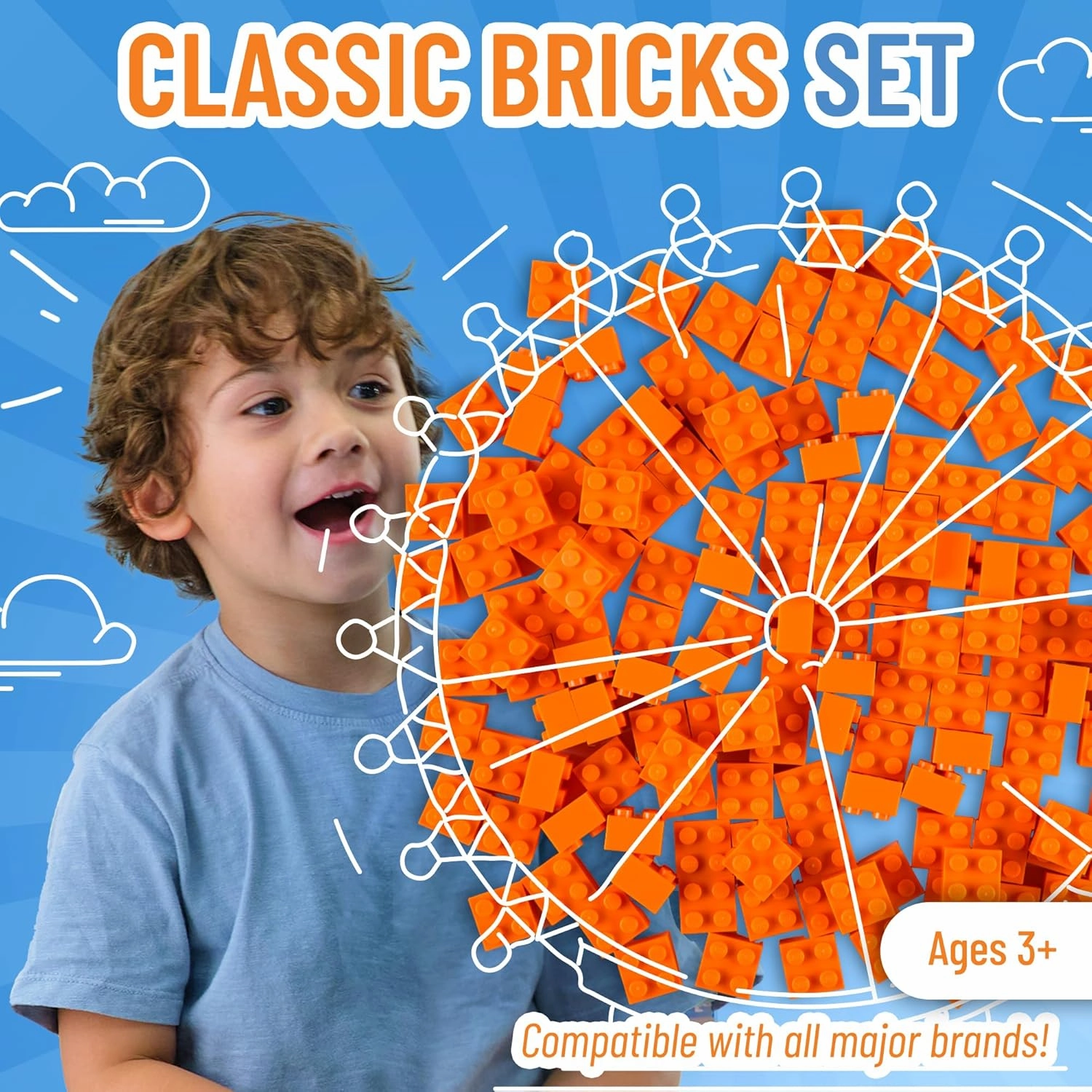 Strictly Briks Classic Bricks Starter Kit, Orange, 144 Pieces, 2x2 Inches, Building Creative Play Set for Ages 3 and Up, 100% Compatible with All Major Brick Brands