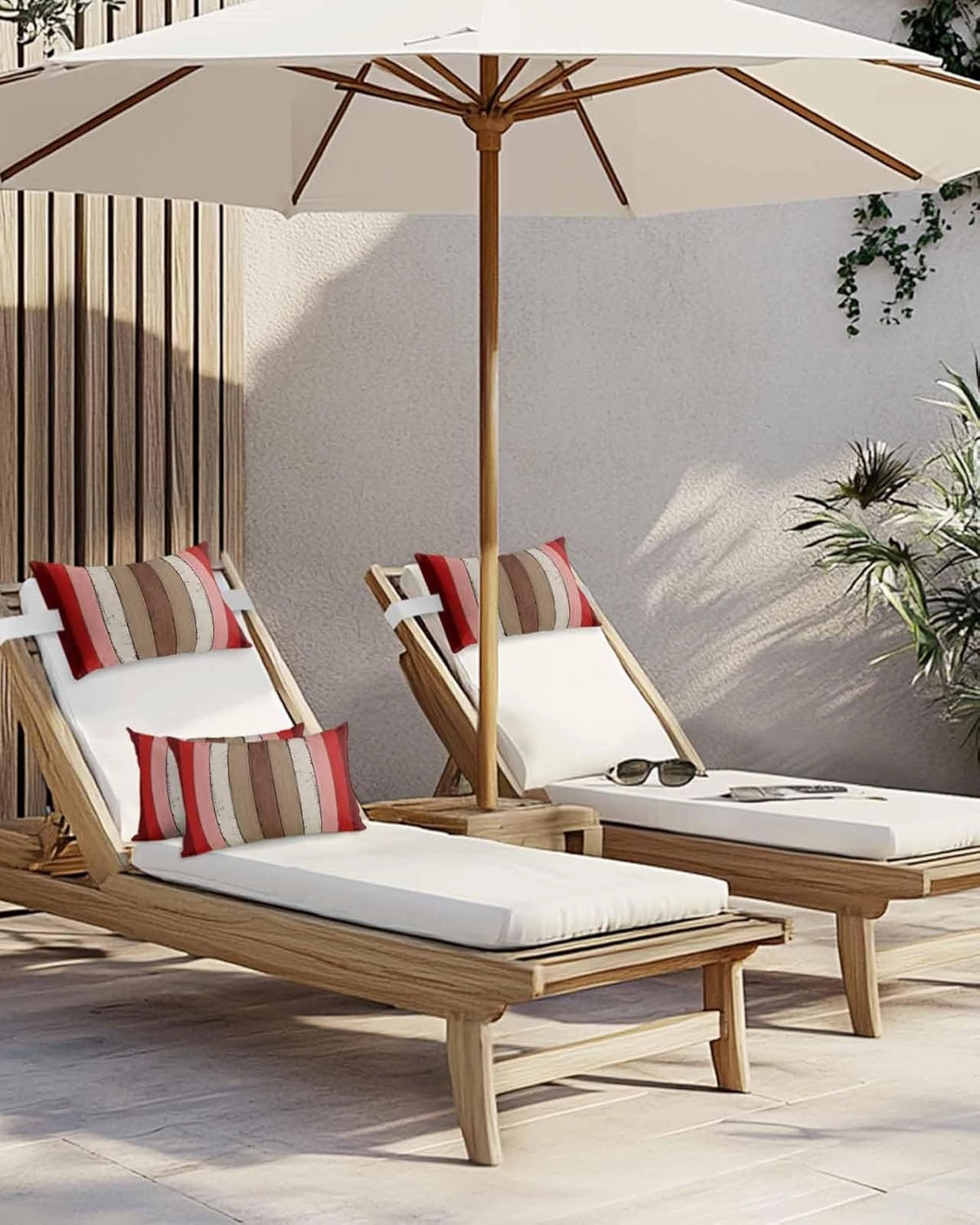Striped Outdoor Head Resting Pillows with Insert Brown Red Modern Vintage Wood Texture Rectangle 1 Pack Waterproof Lumbar Pillows with Adjustable Elastic Strap for Patio Chaise Beach Chair, 11”x16”