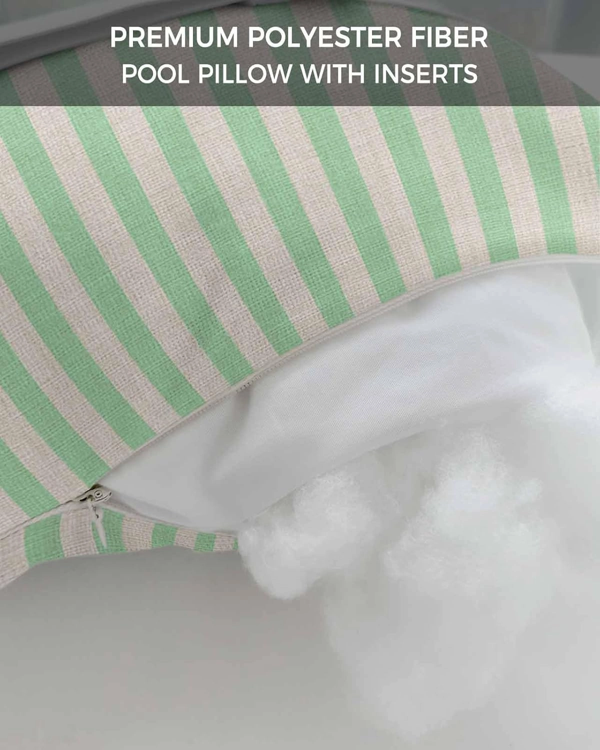 Striped Outdoor Head Resting Pillows with Insert Simple White Striped Green Stripes Vintage Linen 1 Pack Waterproof Lumbar Pillows with Adjustable Elastic Strap for Patio Chaise Beach Chair, 12”x20”