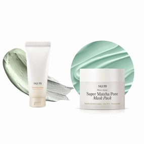 SU:M Purifying Power Duo - Pore Refining Cleanser, 2-in-1 Korean Face Mask, Oil Control, Exfoliating. Matcha Blended Complex, Zinc PCA, Fermented Vitamin B3