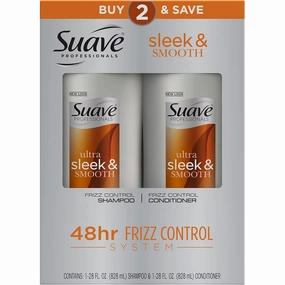 Suave Professionals Shampoo and Conditioner for Frizz Control Ultra Sleek and Smooth with Silk Protein and Vitamin E for Hair 28 Fl Oz (Pack of 2)