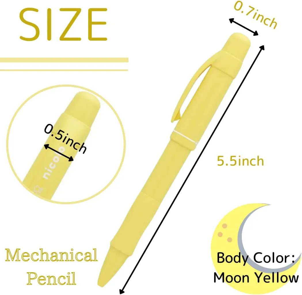 SUN-STAR 2 in 1 Mechanical Pencil, 0.5 mm & 0.3 mm with Eraser, Drawing Writing Pen for Office Supplies, Moon Yellow