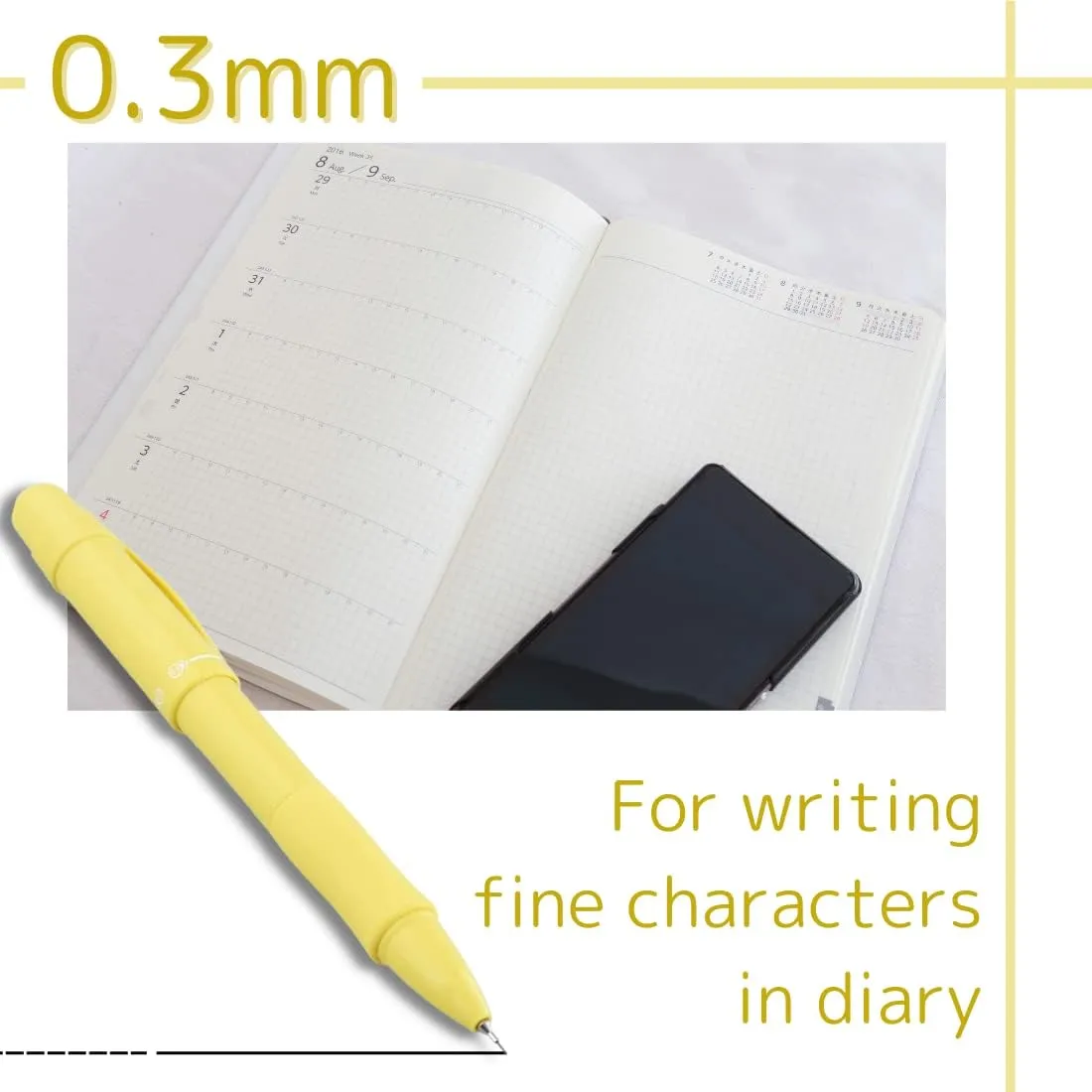 SUN-STAR 2 in 1 Mechanical Pencil, 0.5 mm & 0.3 mm with Eraser, Drawing Writing Pen for Office Supplies, Moon Yellow