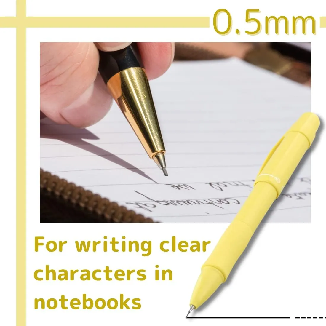 SUN-STAR 2 in 1 Mechanical Pencil, 0.5 mm & 0.3 mm with Eraser, Drawing Writing Pen for Office Supplies, Moon Yellow