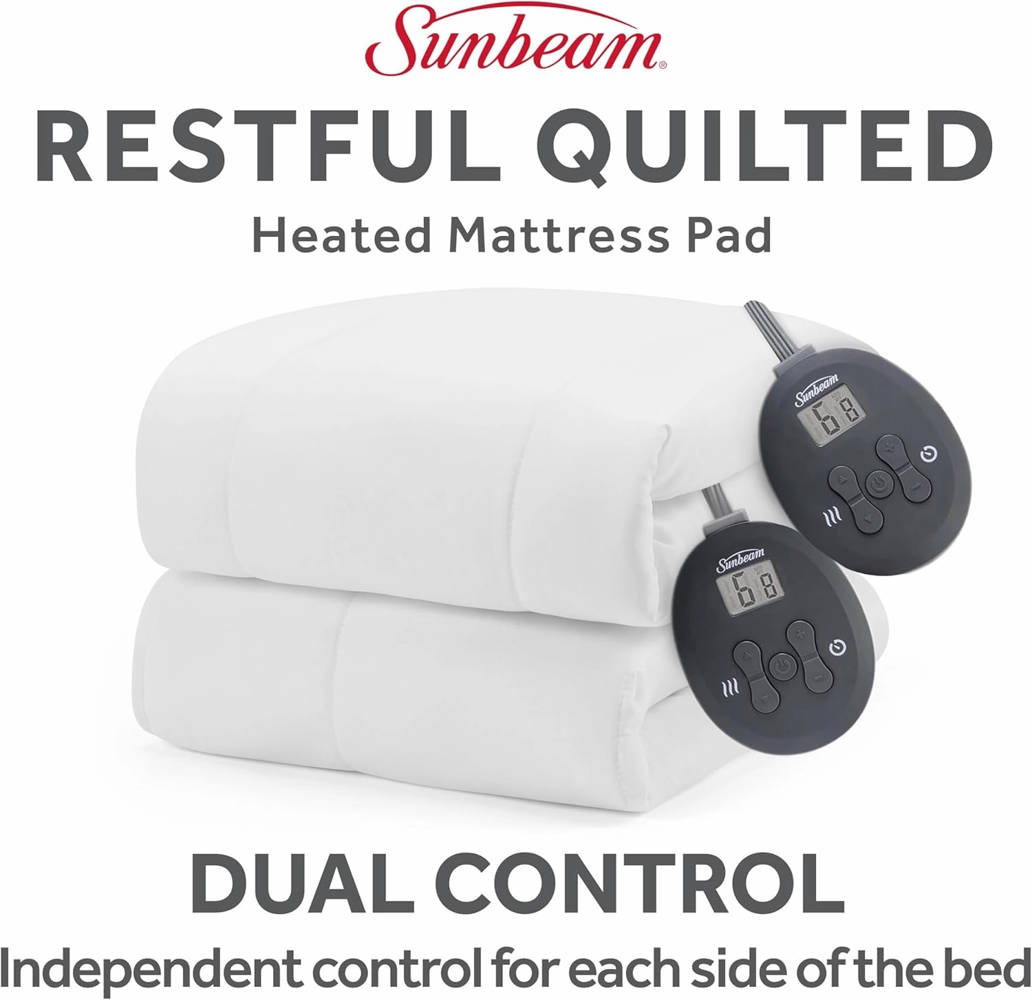 Sunbeam Restful Quilted Electric Heated Mattress Pad King Size, 76" x 80", Upgraded Memory Controller with 12 Heat Settings, 12-Hour Selectable Auto Shut-Off, Fast Heating, Machine Washable