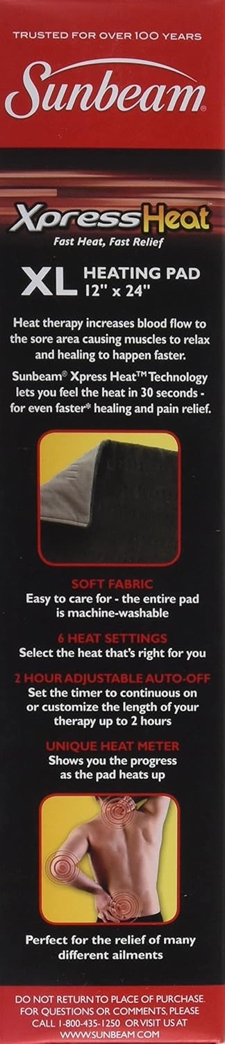 Sunbeam XL Heating Pad for Back Neck and Shoulder Pain Relief Auto Shut Off 6 Heat Settings Extra Large 12 x 24 Green Ideal for Muscle Aches and Arthritis Pain