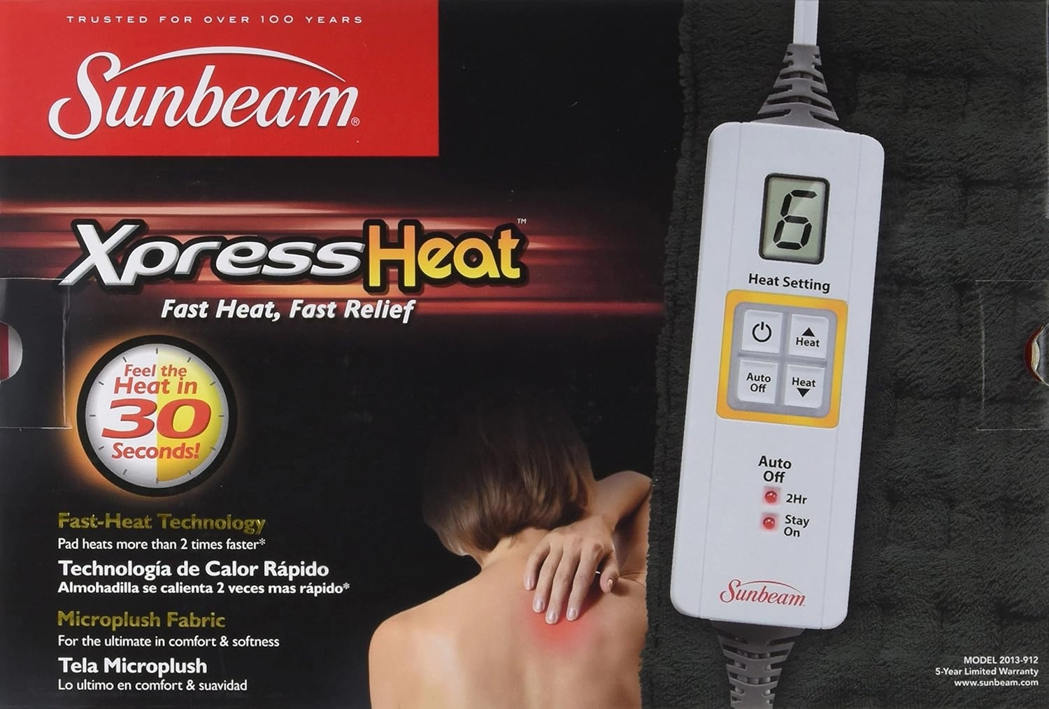 Sunbeam XL Heating Pad for Back Neck and Shoulder Pain Relief Auto Shut Off 6 Heat Settings Extra Large 12 x 24 Green Ideal for Muscle Aches and Arthritis Pain