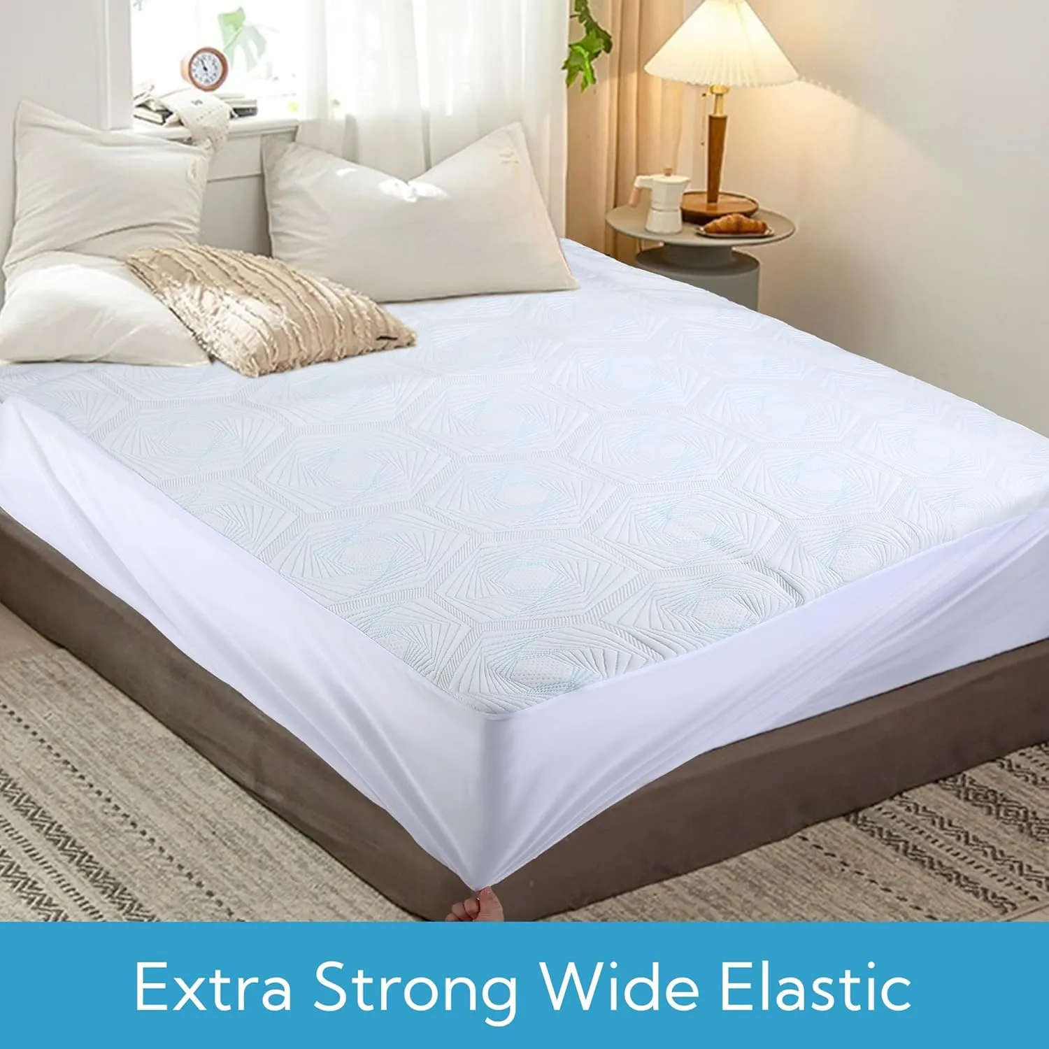 SUNNY HEAT Heated Mattress Pad Queen Size, Dual Control, 60x80inch, Fit Up to 21 Inch Deep Pocket, 4 Heating Level, 10 Hour Auto-Off, Warmming Bed, White