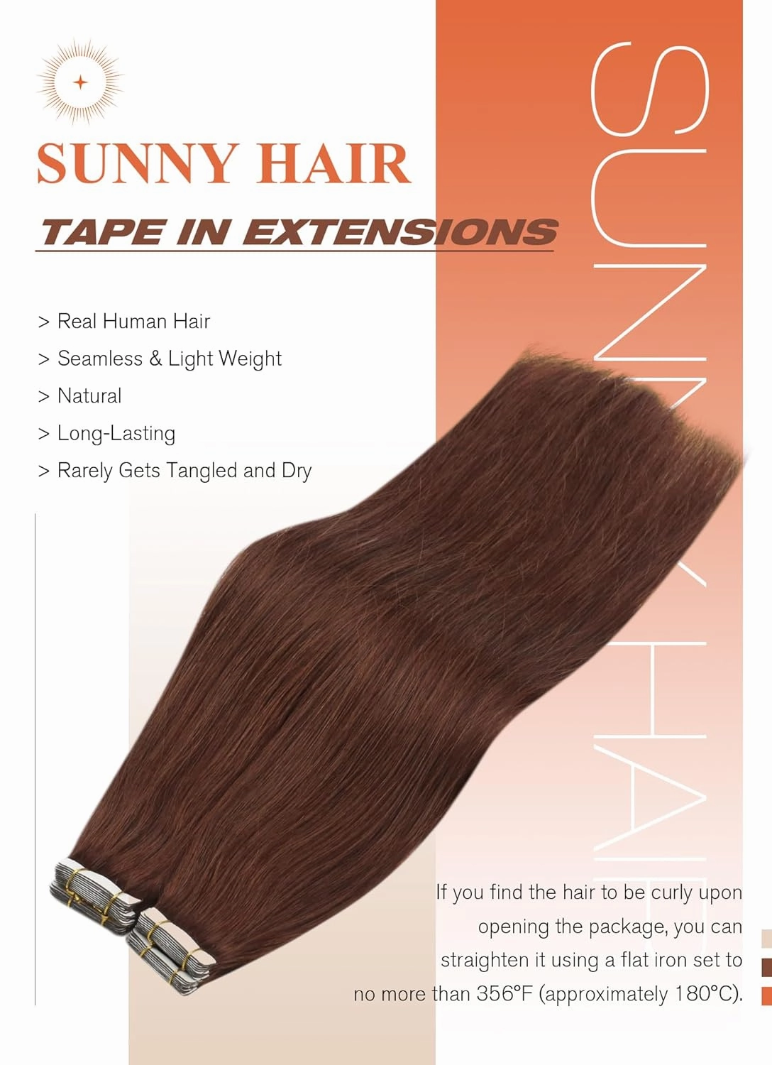 Sunny Hair Tape in Hair Extensions Real Human Hair Invisible Remy Hair Extensions Tape ins for Women Auburn Brown 22 inch 20Pcs 50G