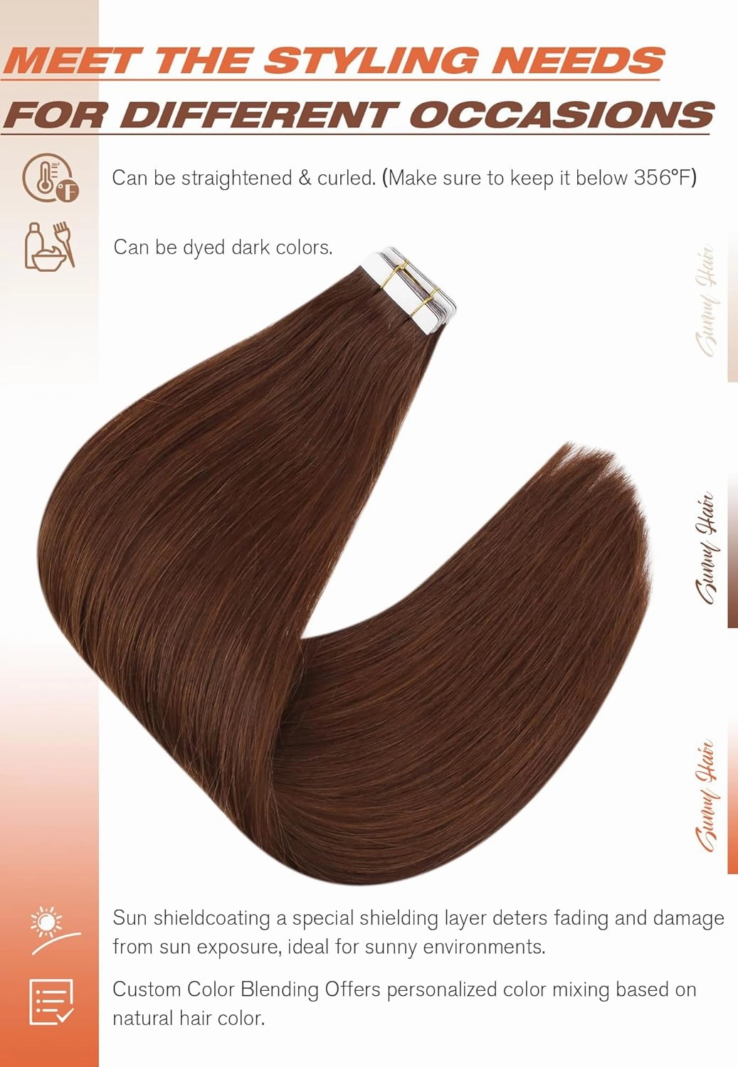 Sunny Hair Tape in Hair Extensions Real Human Hair Invisible Remy Hair Extensions Tape ins for Women Auburn Brown 22 inch 20Pcs 50G