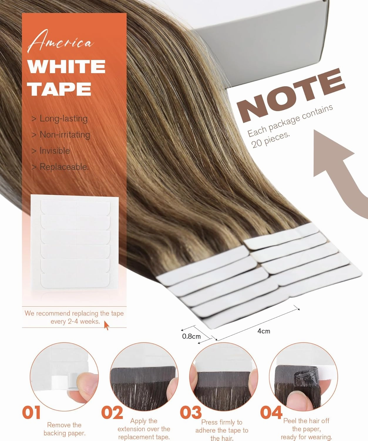 Sunny Hair Tape in Hair Extensions Real Human Hair Invisible Remy Hair Extensions Tape ins for Women Dark Brown Highlight Caramel Blonde 22 inch 20Pcs 50G