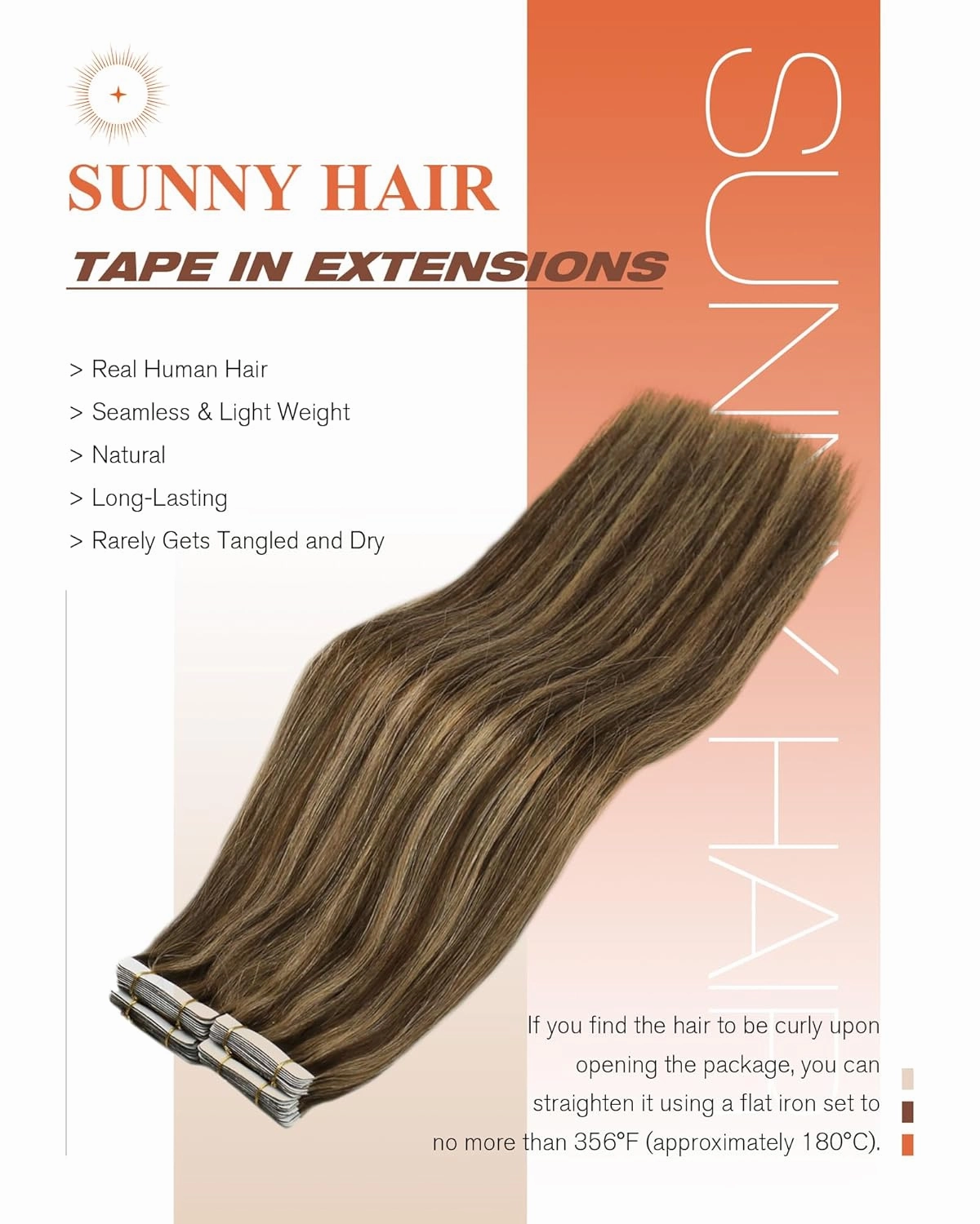 Sunny Hair Tape in Hair Extensions Real Human Hair Invisible Remy Hair Extensions Tape ins for Women Dark Brown Highlight Caramel Blonde 22 inch 20Pcs 50G