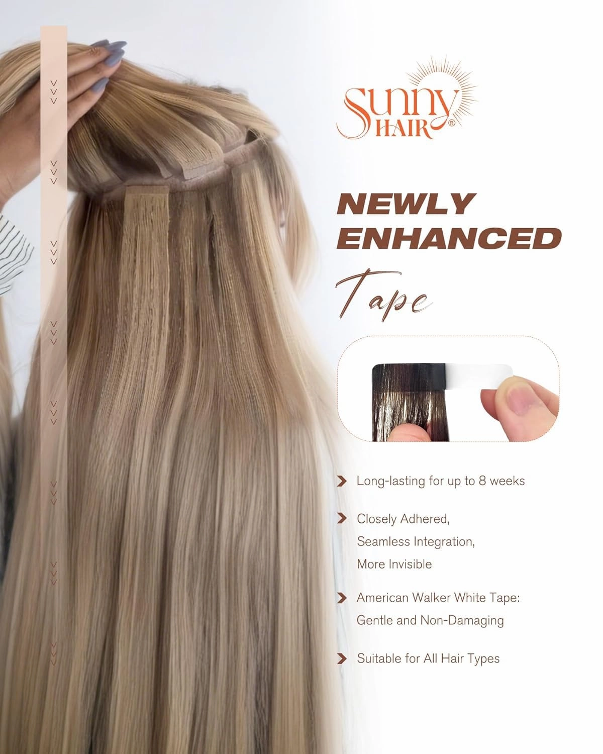 Sunny Hair Tape in Hair Extensions Real Human Hair Invisible Remy Hair Extensions Tape ins for Women Dark Brown Highlight Caramel Blonde 22 inch 20Pcs 50G