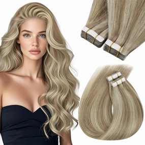 Sunny Hair Tape in Hair Extensions Real Human Hair Invisible Remy Hair Extensions Tape ins for Women Lightest Brown Highlight Platinum Blonde 22 inch 20Pcs 50G