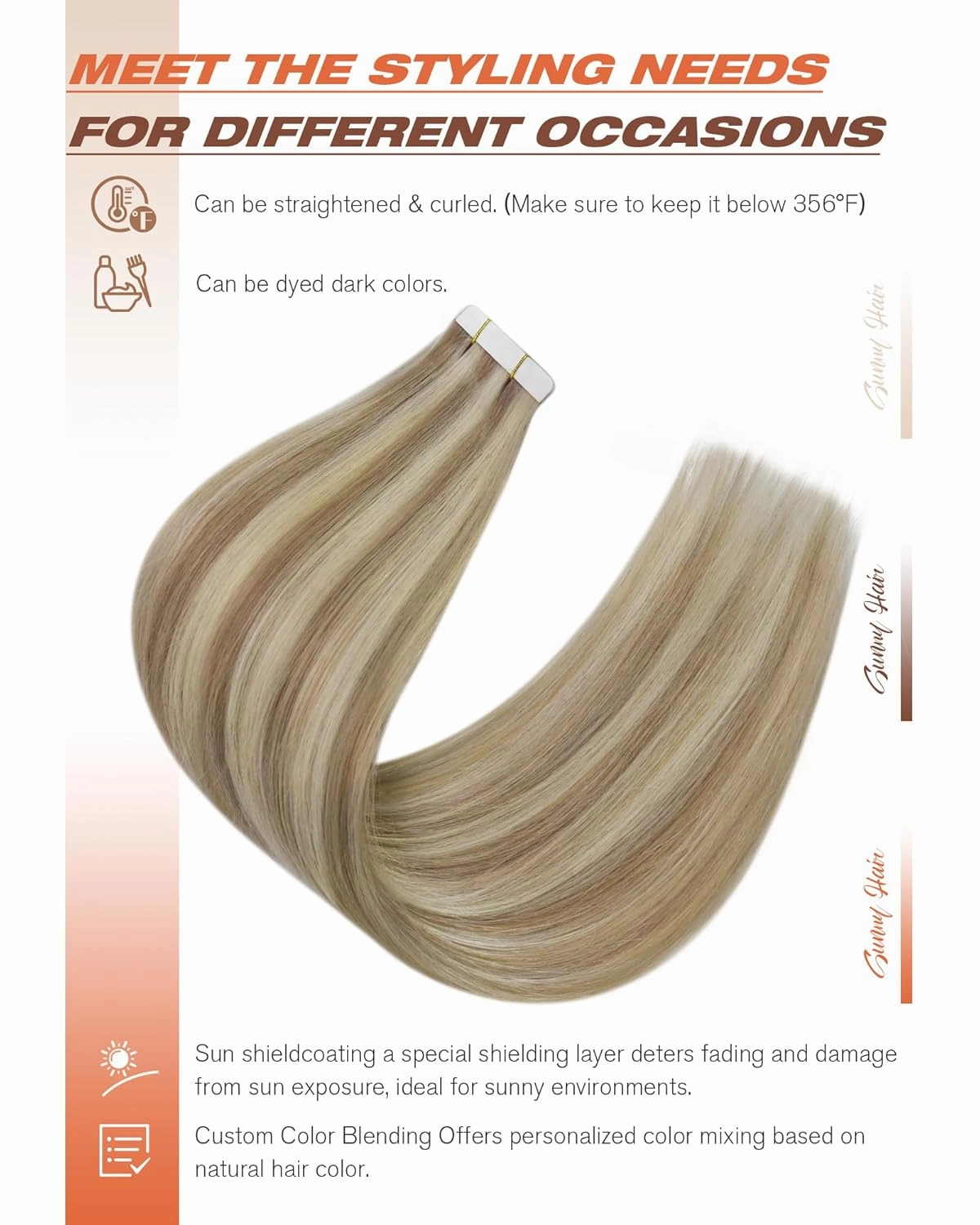 Sunny Hair Tape in Hair Extensions Real Human Hair Invisible Remy Hair Extensions Tape ins for Women Lightest Brown Highlight Platinum Blonde 22 inch 20Pcs 50G