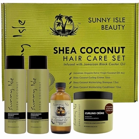 Sunny Isle Shea Coconut Hair Care Set 4-Piece Boxed Gift Bundle Infused with Jamaican Black Castor Oil