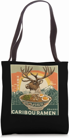 Sunset Japanese Art Noodles Lover Wildlife Caribou Ramen Tote Bag