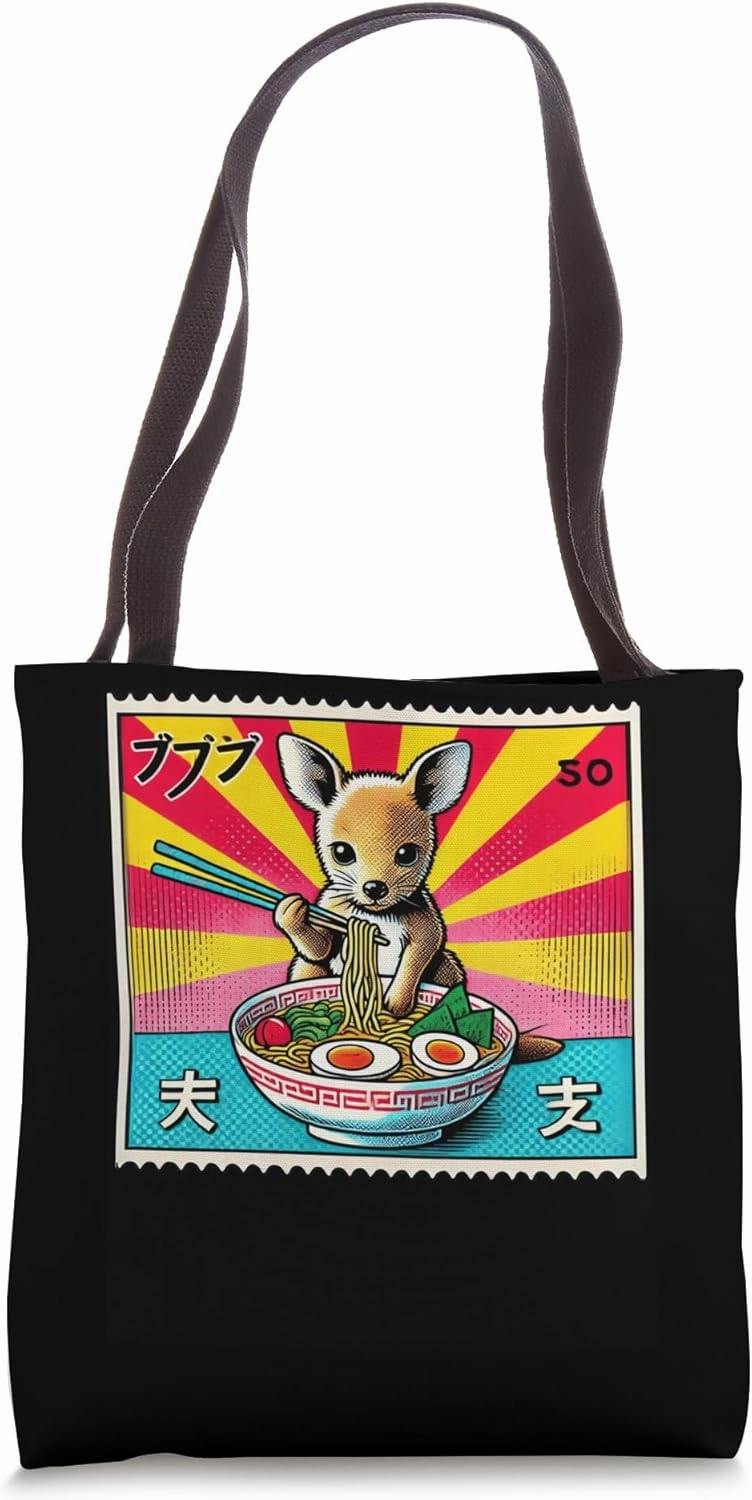 Sunset Japanese Art Postage Stamp Kangaroo Joey Ramen Tote Bag