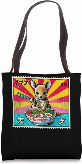 Sunset Japanese Art Postage Stamp Kangaroo Joey Ramen Tote Bag
