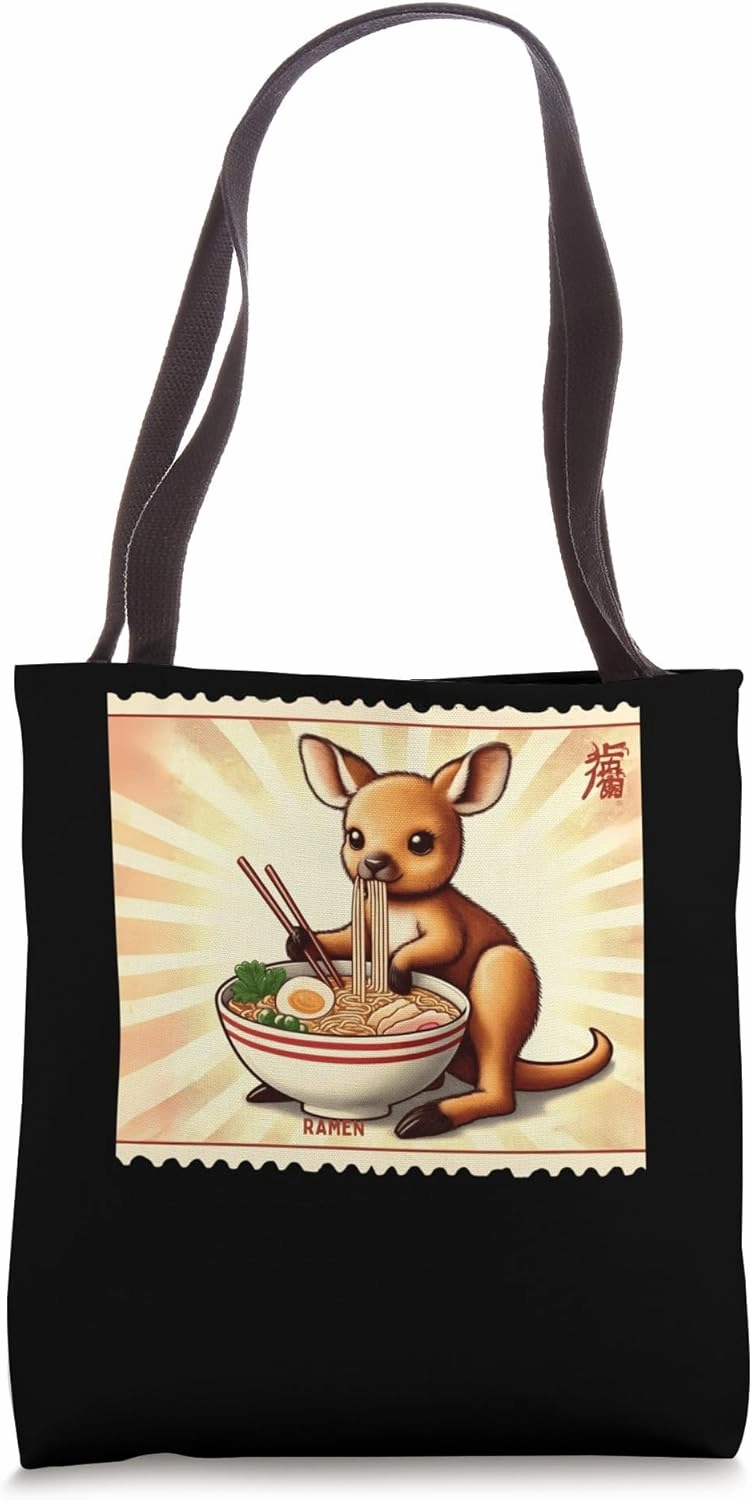 Sunset Japanese Art Postage Stamp Kangaroo Joey Ramen Tote Bag