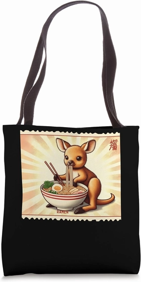 Sunset Japanese Art Postage Stamp Kangaroo Joey Ramen Tote Bag