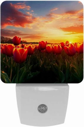 Sunset Tulip Field Plug in LED Night Light Auto Sensor Dusk to Dawn Decorative Night for Bedroom, Bathroom, Kitchen, Hallway, Stairs, Hallway, Baby's Room, Energy Saving