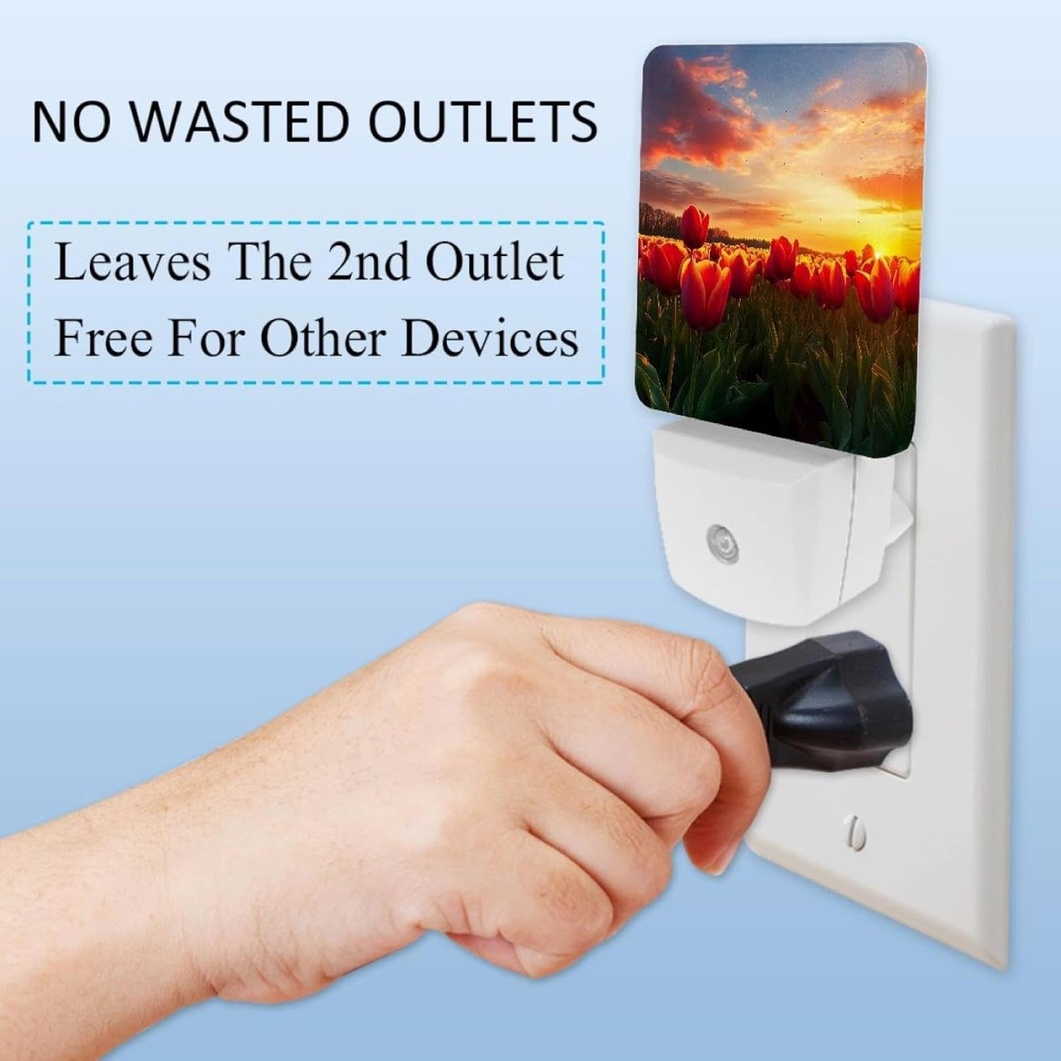 Sunset Tulip Field Plug in LED Night Light Auto Sensor Dusk to Dawn Decorative Night for Bedroom, Bathroom, Kitchen, Hallway, Stairs, Hallway, Baby's Room, Energy Saving