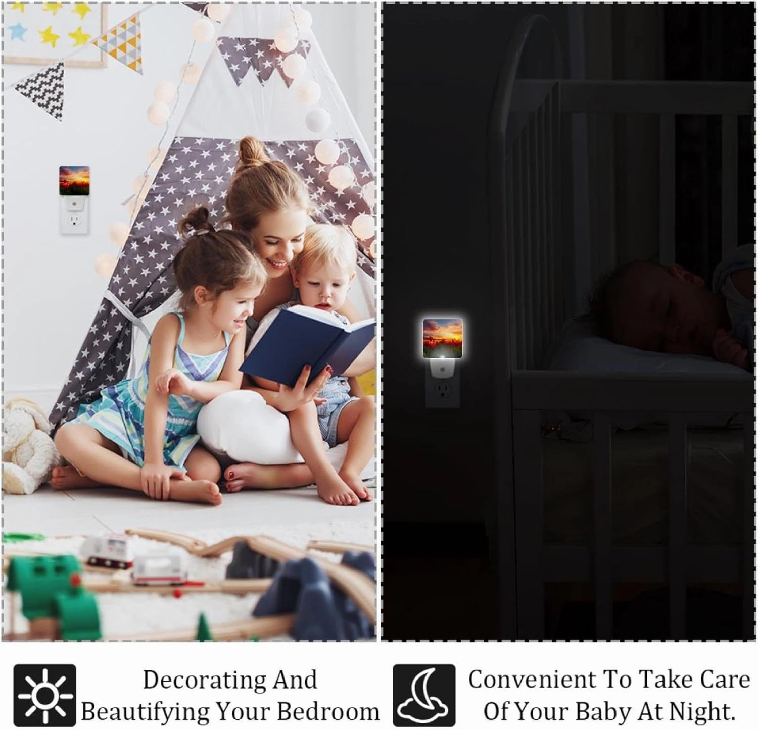 Sunset Tulip Field Plug in LED Night Light Auto Sensor Dusk to Dawn Decorative Night for Bedroom, Bathroom, Kitchen, Hallway, Stairs, Hallway, Baby's Room, Energy Saving