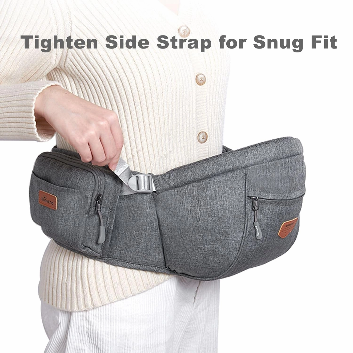 SUNVENO Baby Carrier with Hip Seat, CPC-Certified Baby Hip Seat for Newborns & Toddlers, Ergonomic Infant Carrier up to 45lbs, Adjustable Waistband & Various Pockets, All Seasons Carrier, Grey