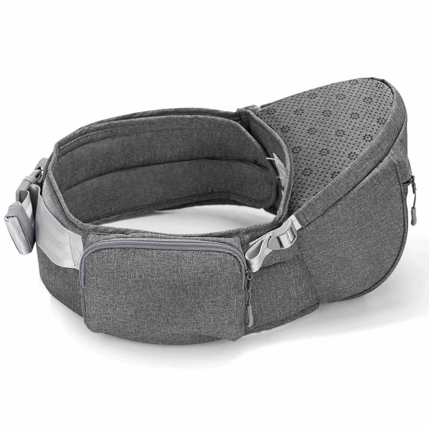 SUNVENO Baby Carrier with Hip Seat, CPC-Certified Baby Hip Seat for Newborns & Toddlers, Ergonomic Infant Carrier up to 45lbs, Adjustable Waistband & Various Pockets, All Seasons Carrier, Grey
