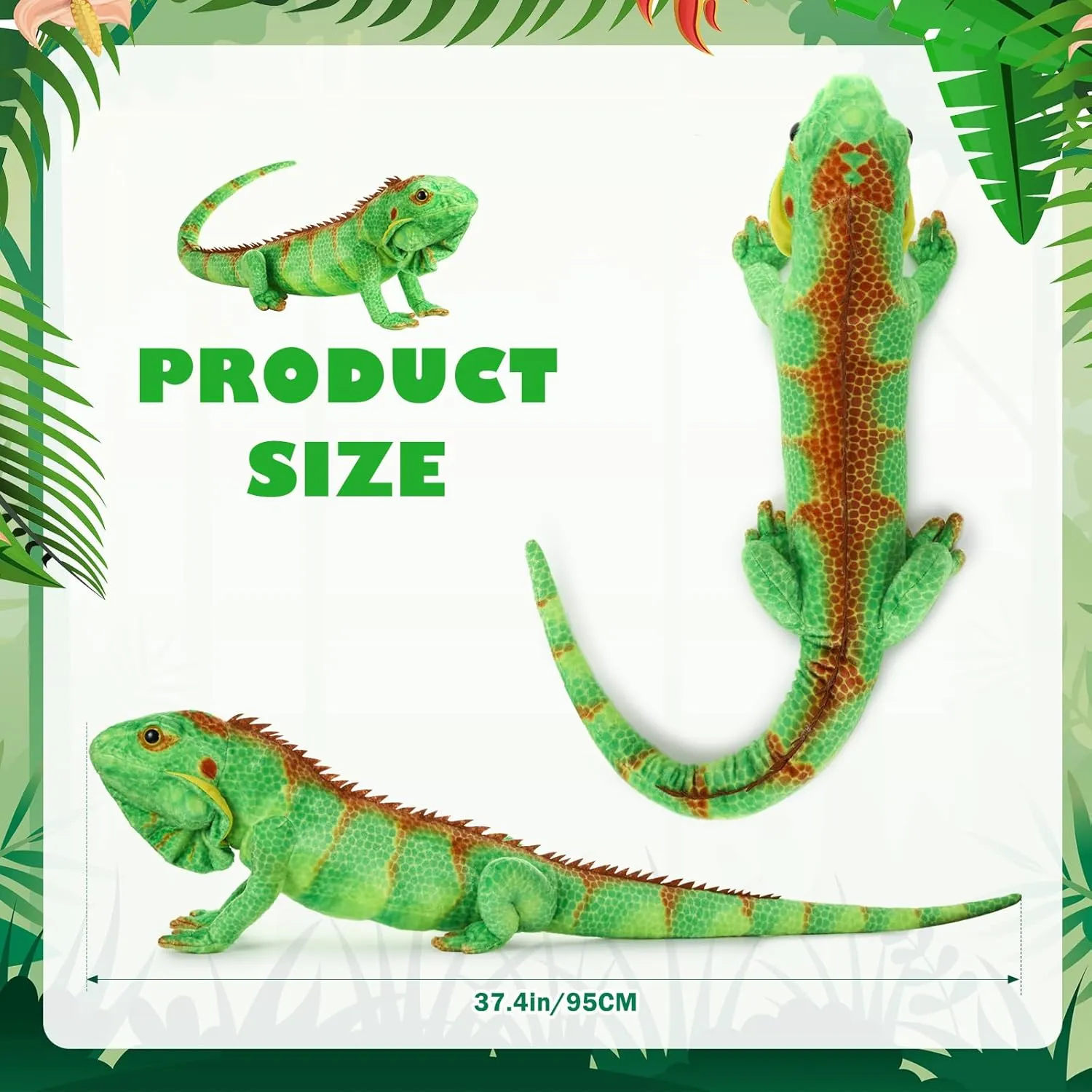 Syhood Lizard Stuffed Animals 37.4'' Realistic Plush Toy Lizard Toy Soft Plush Reptile Gift for Boys Girls Animal Lovers Birthday Easter(Emerald Green Iguana)