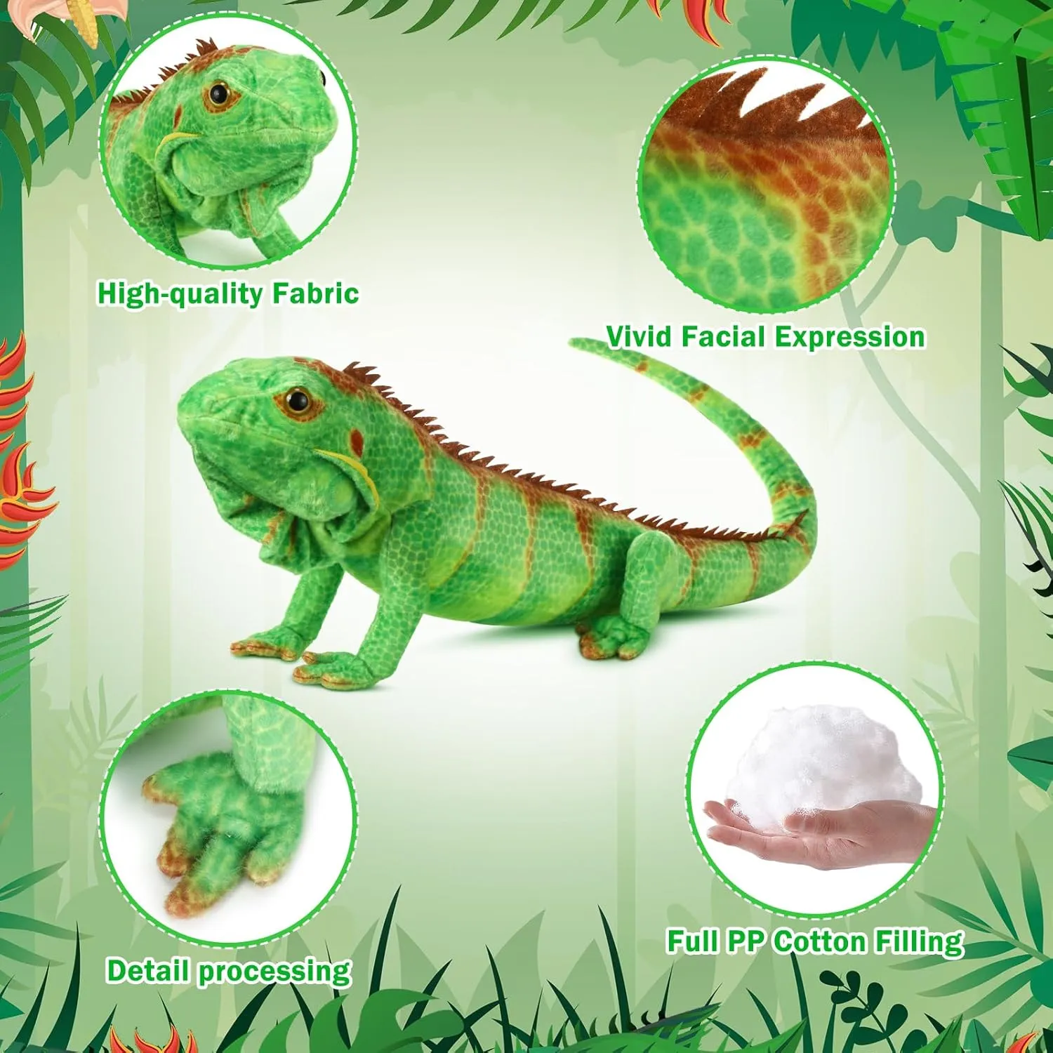 Syhood Lizard Stuffed Animals 37.4'' Realistic Plush Toy Lizard Toy Soft Plush Reptile Gift for Boys Girls Animal Lovers Birthday Easter(Emerald Green Iguana)