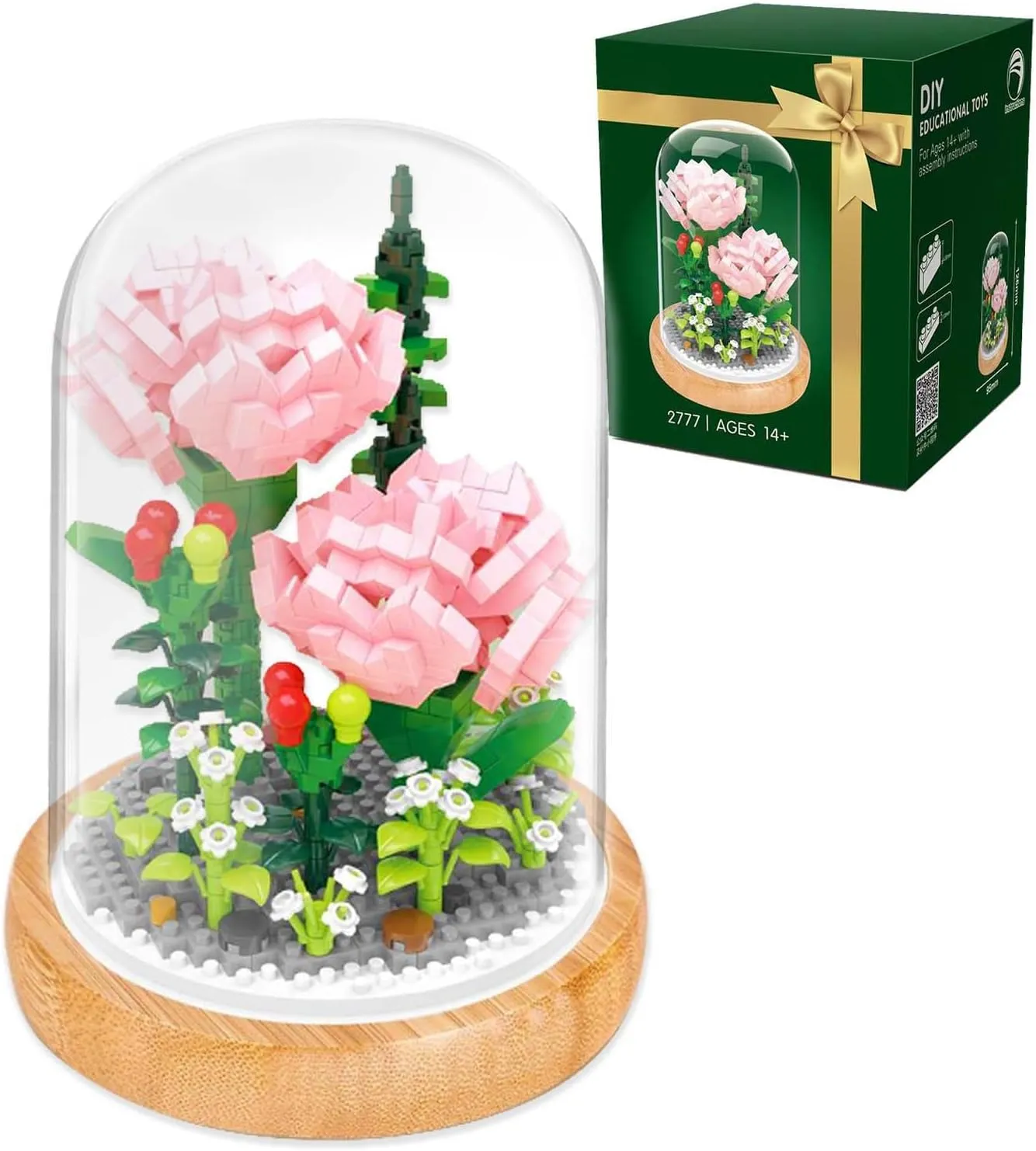 SYMIBRICK Pink Carnation Flower Bouquet Building Set, 675PCS Mini Bricks Botanical Collection Building Blocks with Display Case, Artificial Plants and Flowers for Adults, Birthday Gift for Her