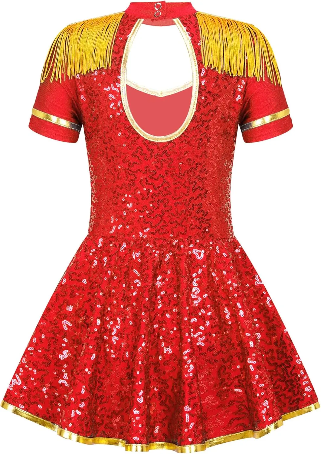 Sywiyi Girls Majorette Costume Shiny Sequins Marching Band Uniform Leotard Dress for Party Performance