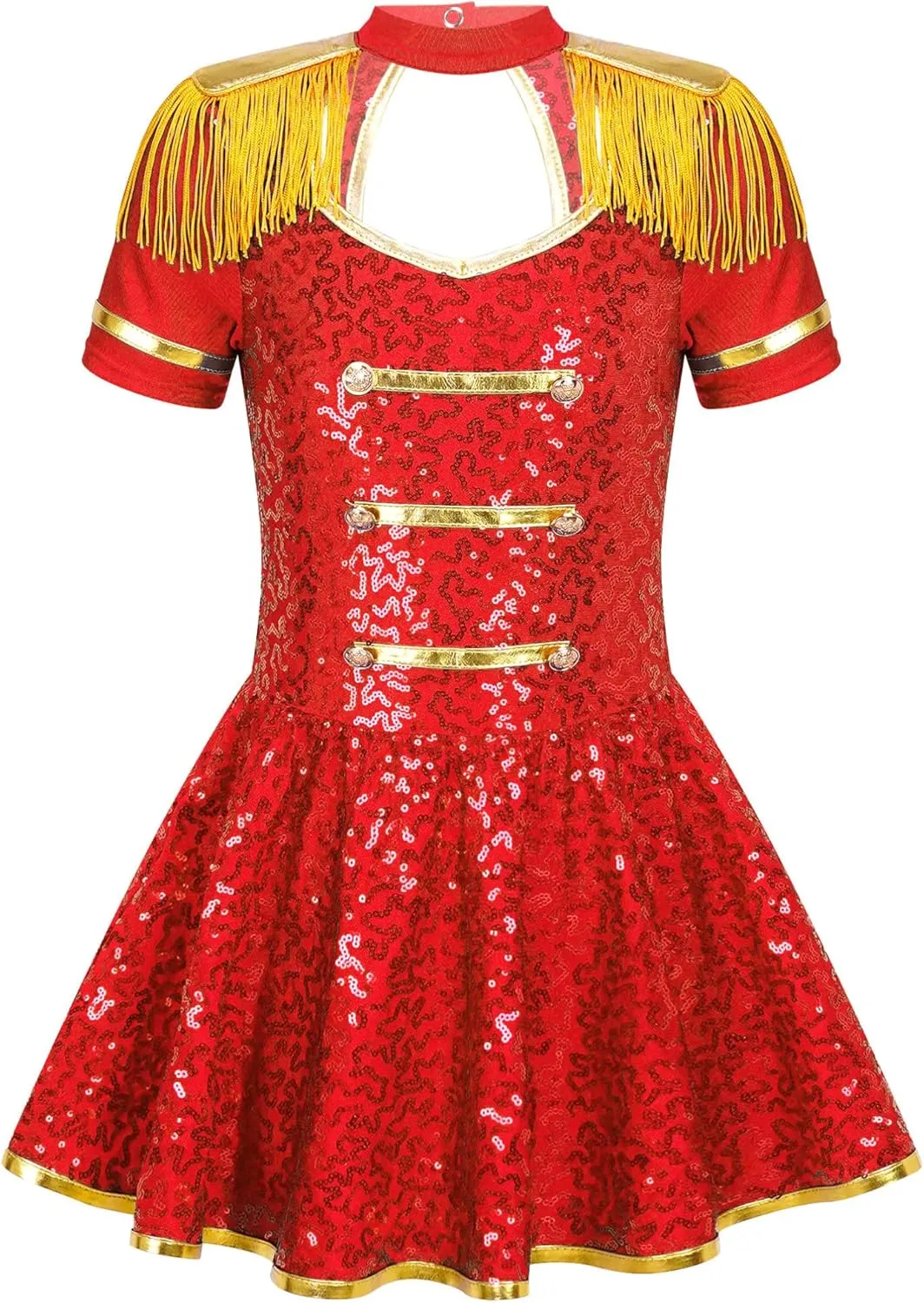 Sywiyi Girls Majorette Costume Shiny Sequins Marching Band Uniform Leotard Dress for Party Performance
