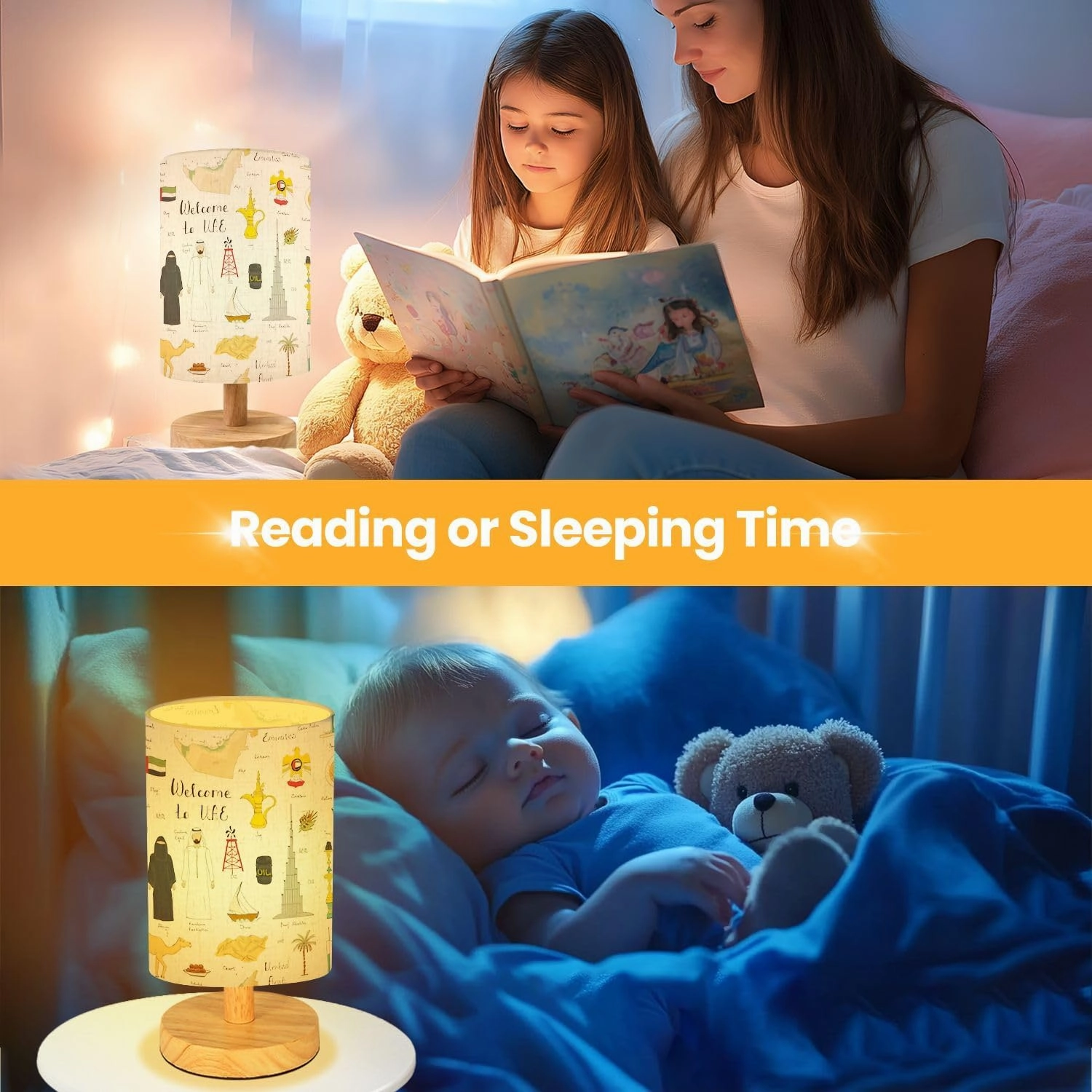 Table Lamp for Bedroom Drawn Doodle UAE Sketchy Emirati Food Icons Dhabi Building Building Modern Lamp Beside Lamp Home Decor Night Light for Kids Nursery Room Office Dorm Living Room Decor